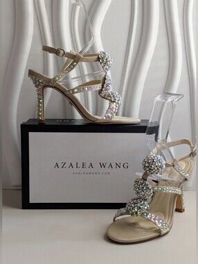 Azalea Wang Bestella Crystal Rhinestone Heels Champagne NIB 8